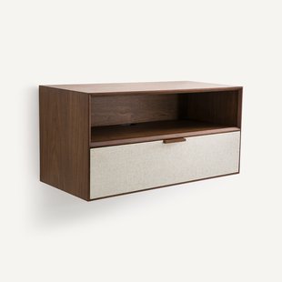 Kast met 1 nis en 1 lade, notenhoutfineer en stof, Aldon