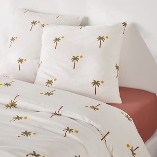 Bedset 30% gerecycled katoen, vierkant kussensloop, palmboomprint, PARADELA