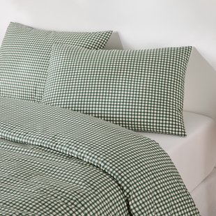30% gerecycled katoenen beddengoedset, rechthoekige kussensloop, ruitjesprint, LESIA