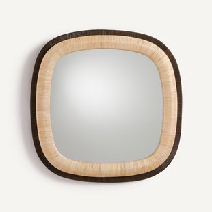 Vierkante spiegel in tweekleurig rotan, hoogte 91 cm, MAE