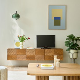 Hangende tv-kast, gefineerd, met reliëffront., breedte 150 cm, JEREM