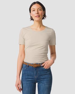 HEMA Dames T-shirt slim fit o-hals zand (zand)