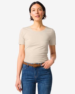 HEMA Dames T-shirt slim fit o-hals zand (zand)