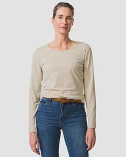 HEMA Dames T-shirt slim fit o-hals zand (zand)