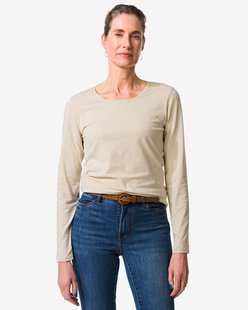 HEMA Dames T-shirt slim fit o-hals zand (zand)