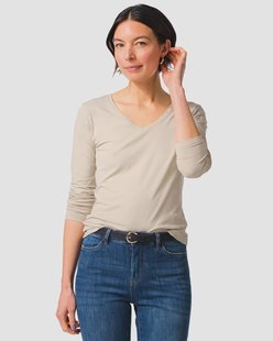 HEMA Dames T-shirt slim fit v-hals zand (zand)