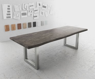 DELIFE Eettafel Edge 260x100 XL acacia platina roestvrijstaal breed Live-Edge