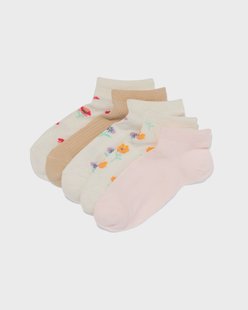 HEMA Dames enkelsokken bloemen - 5 paar beige (beige)