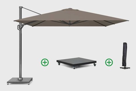 Platinum Challenger zweefparasol 3.5x3.5m T1 premium (incl. voet en hoes) havana