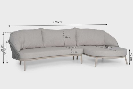 Santika Pebble hoek loungeset organisch (open bank rechts, chaisse longue links)