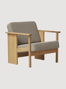 Eikenhouten loungefauteuil Block met wollen bekleding