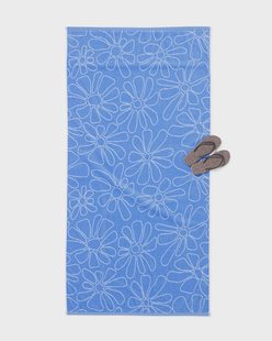 HEMA Strandlaken 90x180cm velours bloemen (blauw)