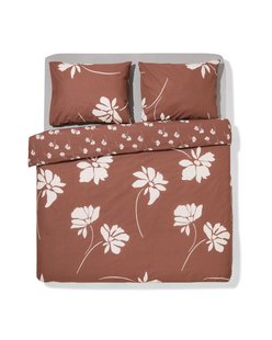 HEMA Dekbedovertrek 200x200/220cm zacht katoen bloemen (bruin)