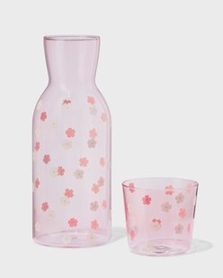 HEMA Karaf 1000ml met drinkglas bloemen