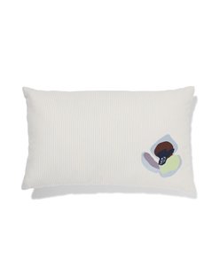 HEMA Kussen 50x30cm katoen bloemen strepen (blauw)