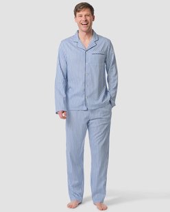 HEMA Herenpyjama Palle poplin strepen middenblauw (middenblauw)