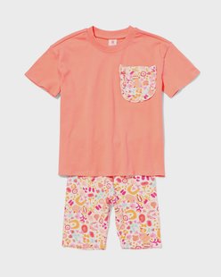 HEMA Kinderkledingset rib bloemen koraal (koraal)
