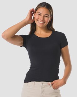 HEMA Dames T-shirt slim fit o-hals zwart (zwart)