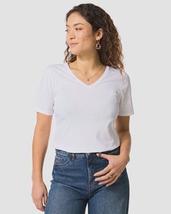 HEMA Dames T-shirt slim fit v-hals wit (wit)