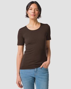 HEMA Dames T-shirt slim fit o-hals bruin (bruin)