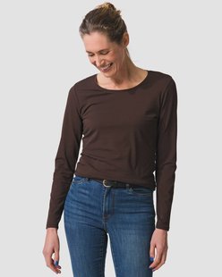 HEMA Dames T-shirt slim fit o-hals bruin (bruin)