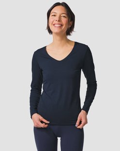 HEMA Dames T-shirt slim fit v-hals donkerblauw (donkerblauw)