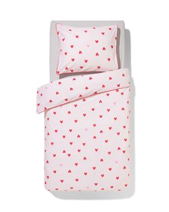 HEMA Kinderdekbedovertrek 140x200cm zacht katoen hartjes (roze)