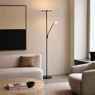 Raymond LED vloerlamp, leeslampje, 180 cm, zwart, metaal, CCT Lucande - Woonkamer - Modern - Meerdere lampen