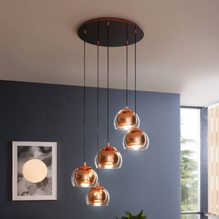 EGLO Hanglamp Rocamar 1, koper, Ø 59 cm, 5-lamps, metaal/glas