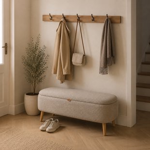 Juna bankje met opbergruimte bouclé taupe - 95 x 37 cm