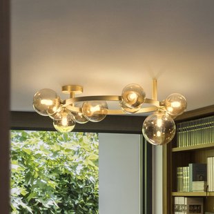 IDEAL LUX plafondlamp Perlage messing/amber lengte 70 cm 10-lamps
