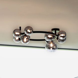 IDEAL LUX plafondlamp Perlage zwart/rookkleurig, lengte 70 cm, 10-lamps
