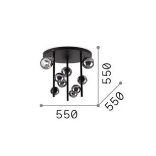 IDEAL LUX plafondlamp Perlage zwart/amber, Ø 50 cm, 9-lamps