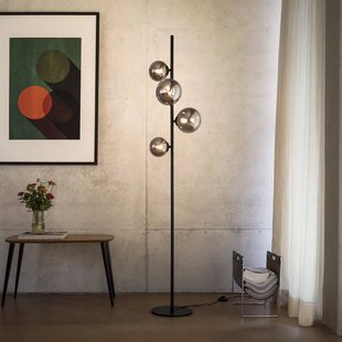 IDEAL LUX vloerlamp Perlage zwart/rookgrijs hoogte 164 cm 4-lamps