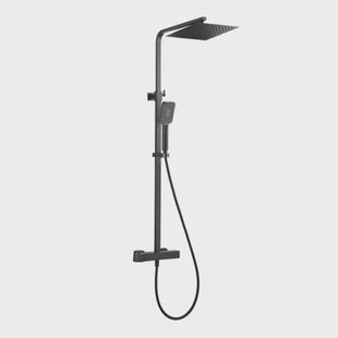 Essebagno Regendouche Square - Met Thermostatische Kraan - Zwart - Mat - Vierkant - Met Handdouche - 15cm Hartafstand - 3-straals - Waterbesparend