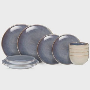 Cookinglife Serviesset Serene Blue 12-delig / 4 personen - 4 dinerborden, 4 ontbijtborden en 4 kommen