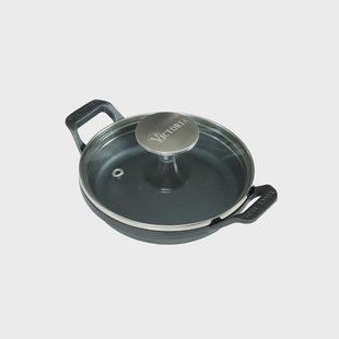 Victoria mini ronde gietijzeren braadpan met glazen deksel, pre-seasoned Ø14 cm