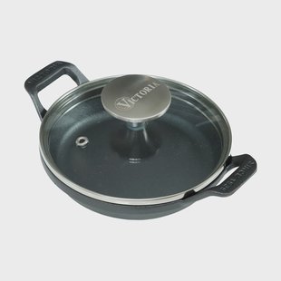 Victoria mini ronde gietijzeren braadpan met glazen deksel, geëmailleerd Ø14 cm
