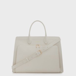 Isabel Bernard Honoré Nadine crème kalfsleren handtas met 16,4 inch laptopvak voor dames