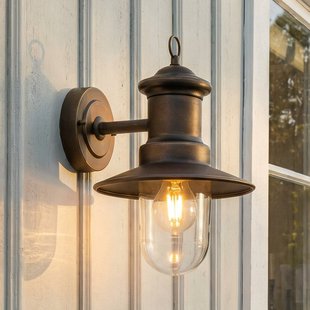 Eloretta wandlamp, staal, antiek messing, E27, IP44 - Lindby - Terras - Landhuis / Rustiek - Metaal - 1 lamp