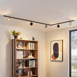 Linaro railsystem, Ø 9,5 cm, 5-lamps, zwart Lindby - Werkkamer / Kantoor - Modern - Metaal - Meerdere lampen