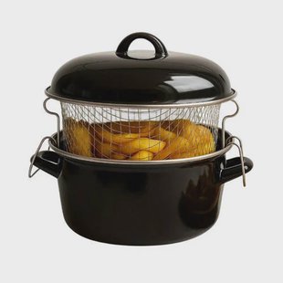 Cookinglife Oliebollenpan - Frituurpan - Braadpan - Emaille - met mand - ø 24 cm / 4 Liter - geëmailleerde anti-aanbaklaag