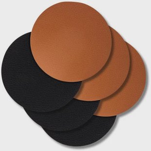 Cookinglife Onderzetters - Vegan leer - Zwart / Cognac - dubbelzijdig - ø 10 cm - 6 stuks