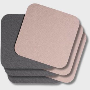 Cookinglife Onderzetters - Vegan leer - Grijs / Roze - dubbelzijdig - 10 x 10 cm - 6 Stuks -