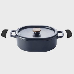 Alva Braadpan met deksel - Dutch Oven Ovaal Nori 31 x 21 cm + Gratis Leren Handvaten - geëmailleerde anti-aanbaklaag