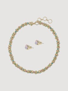 Halsketting en oorbellen Vintage Barrel, 2-delig, met Swarovski-kristallen