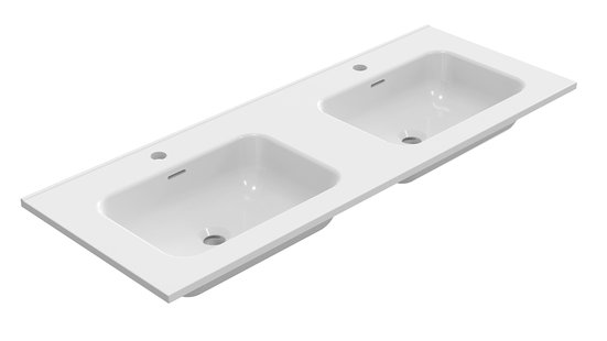 Wastafel Bajo Dubbel Met 2 Kraangaten 120x46x1,8cm Keramiek Glans Wit