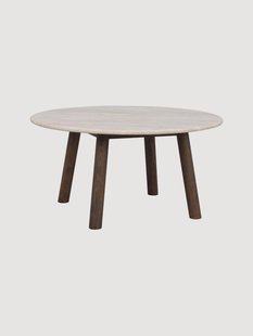 Ronde eikenhouten salontafel Taransay met travertijnblad