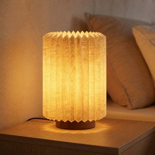 Lindby tafellamp Maveo, hoogte 30 cm, walnoot/linnen, E27