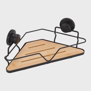 Aquavive Doucherek - Met Zuignap - Bamboe En Metaal - Zwart - 24,5x29,5x9cm